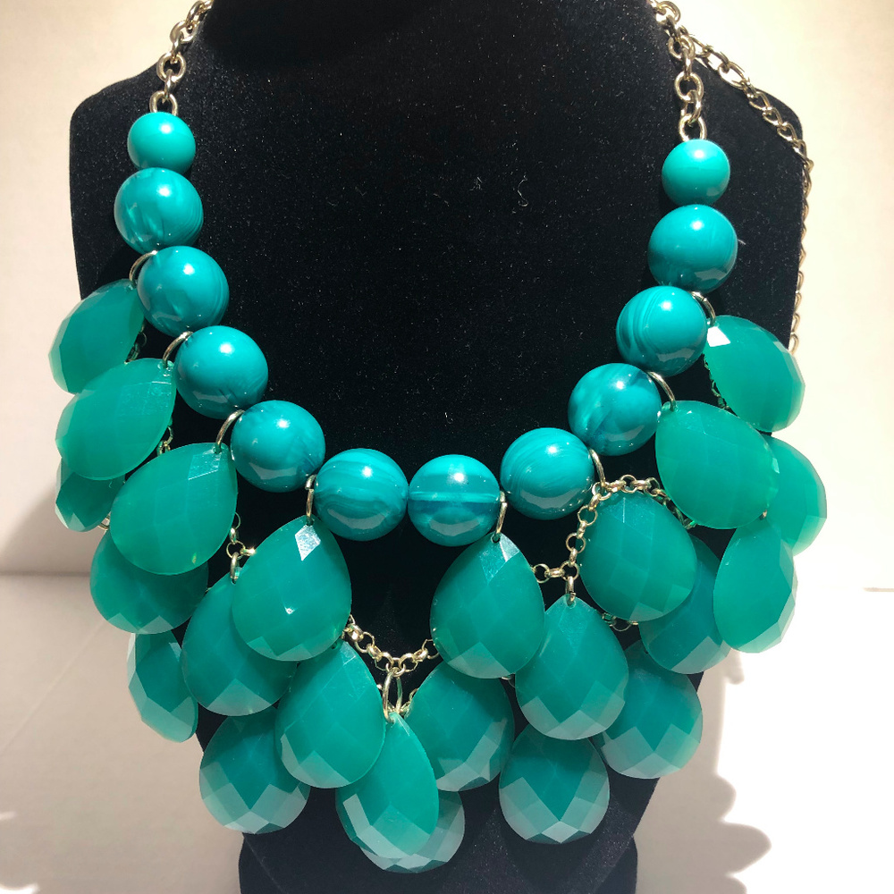 Teal Layered Statement Necklace - image 1